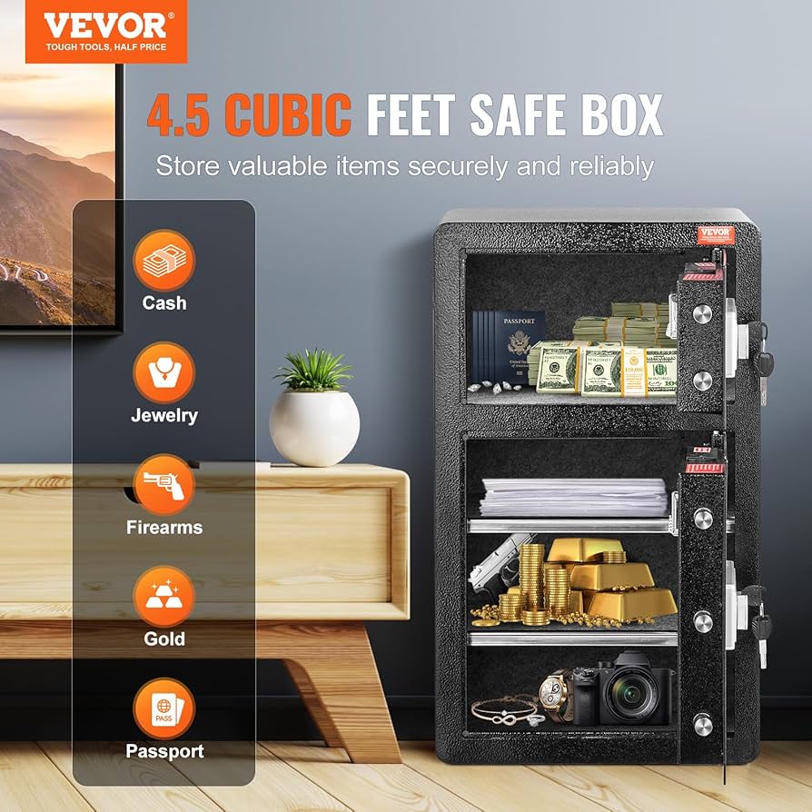 VEVOR Double Doors 4.5 cu.ft Safe Box with Key Lock & Password